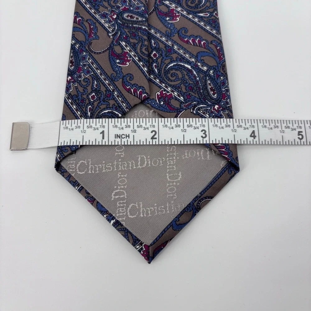 Christian Dior Vintage Silk Paisley Foulard Necktie Mens OS Brown Blue Italian